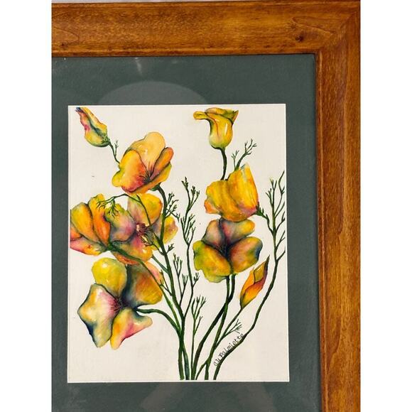 Poppies Watercolor Painting Wall Decor Orange Flower Art Signed & Framed - Picture 7 of 14